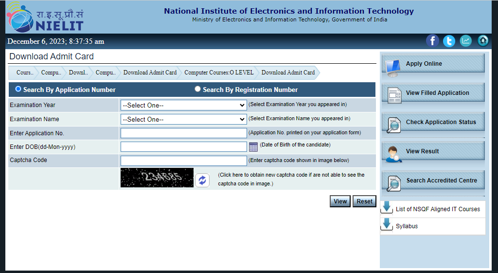 NIELIT Admit Card 2023