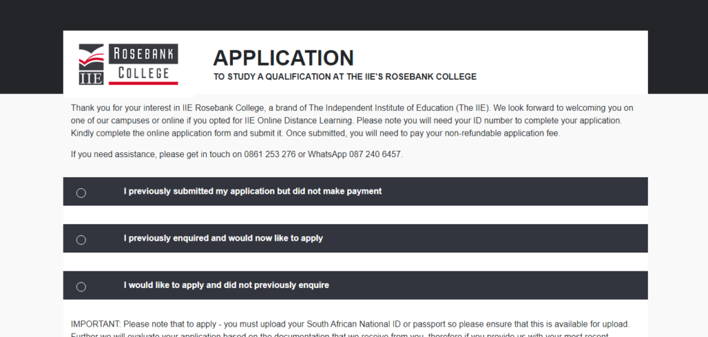 Rosebank College Online Application 2024