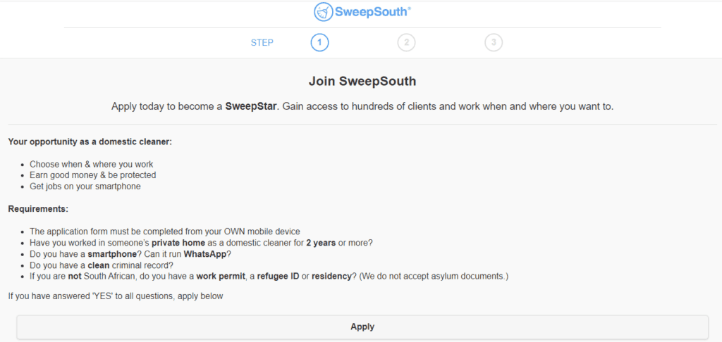 Sweepsouth Application Form 2024