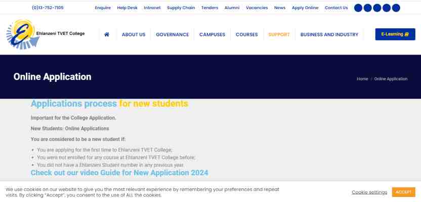 Ehlanzeni TVET College Online Application 2024