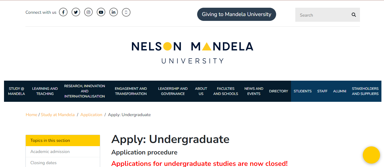 Nelson Mandela University Application For 2024